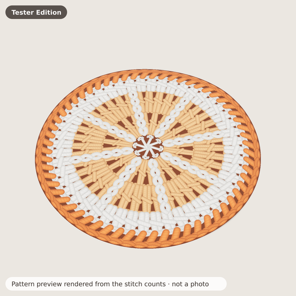 Citrus Slice Coasters: Pattern preview rendered from the stitch counts · not a photo