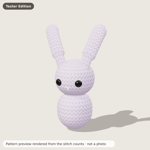 Clover the Long-Ear Bunny: Pattern preview rendered from the stitch counts · not a photo