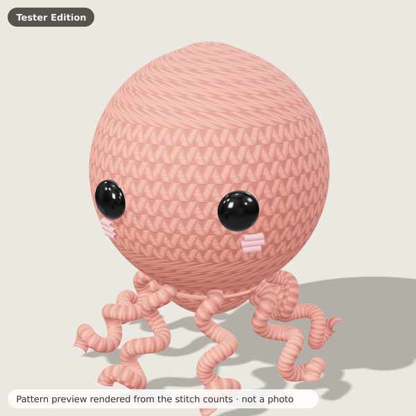 Ollie the Curly Octopus: Pattern preview rendered from the stitch counts · not a photo