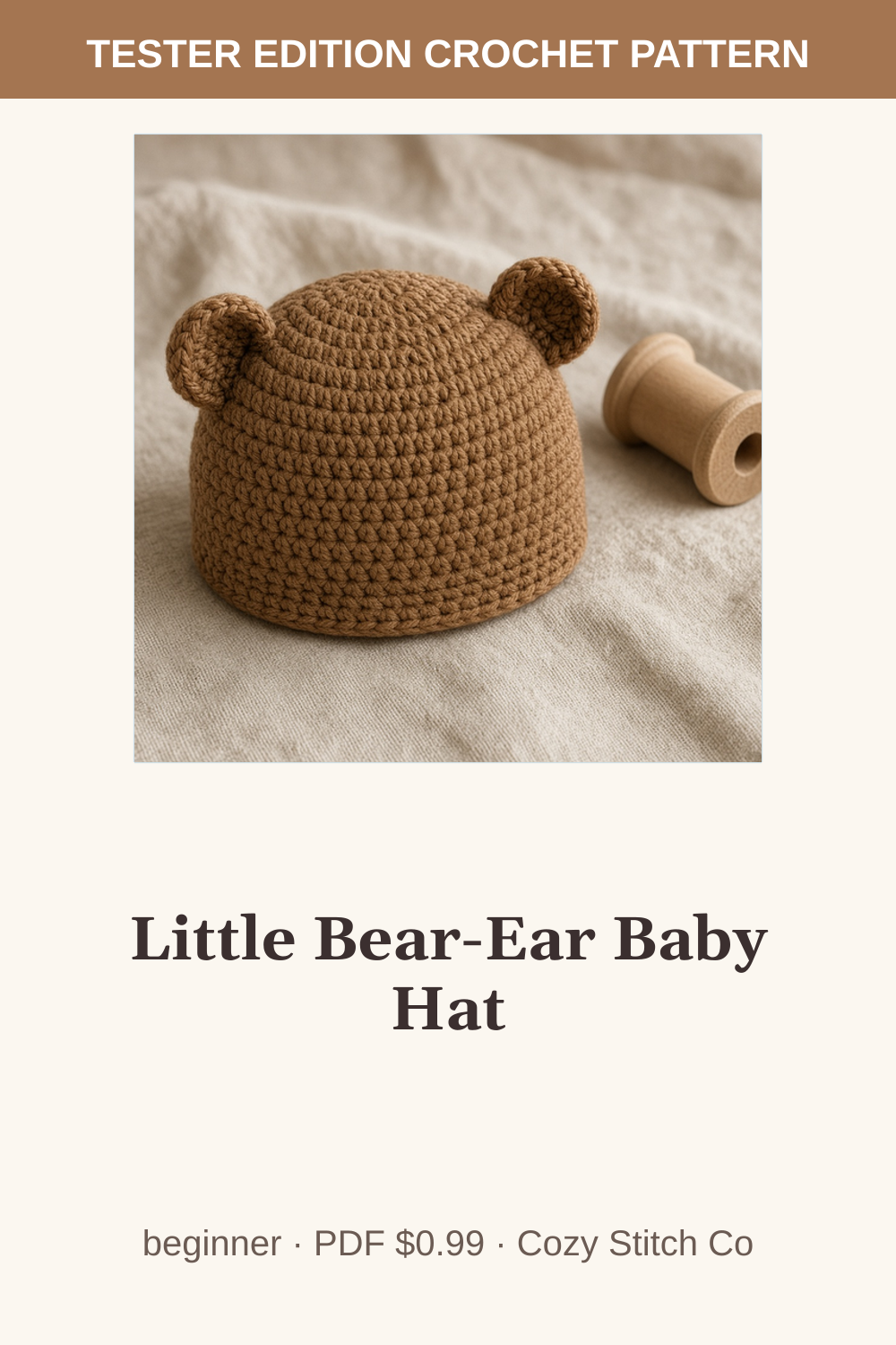Pinterest pin for the Little Bear-Ear Baby Hat crochet pattern