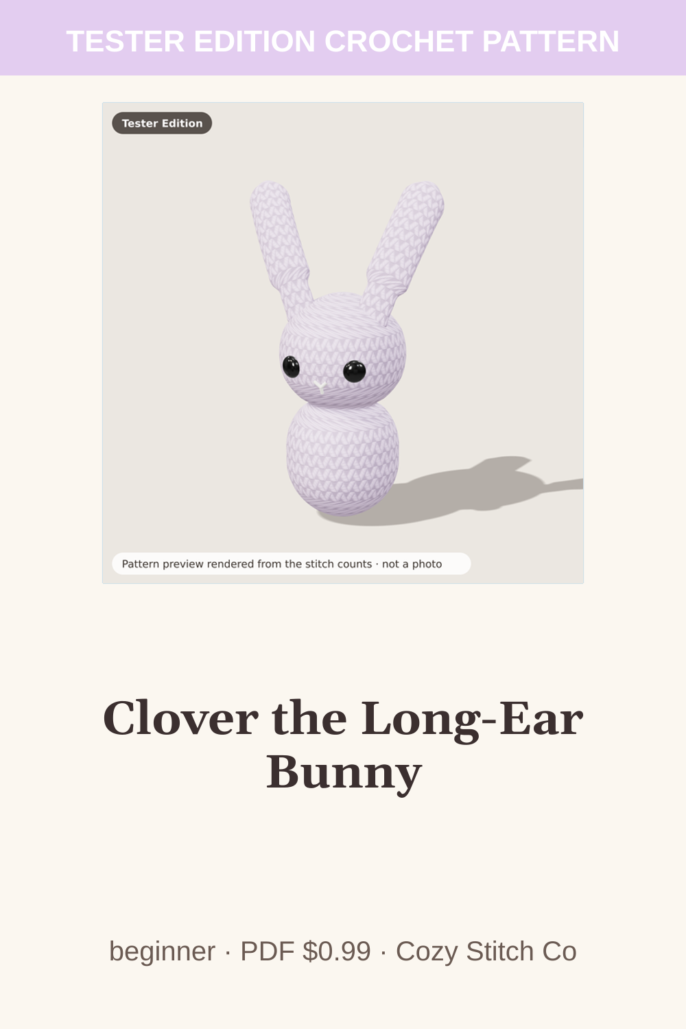 Pinterest pin for the Clover the Long-Ear Bunny crochet pattern
