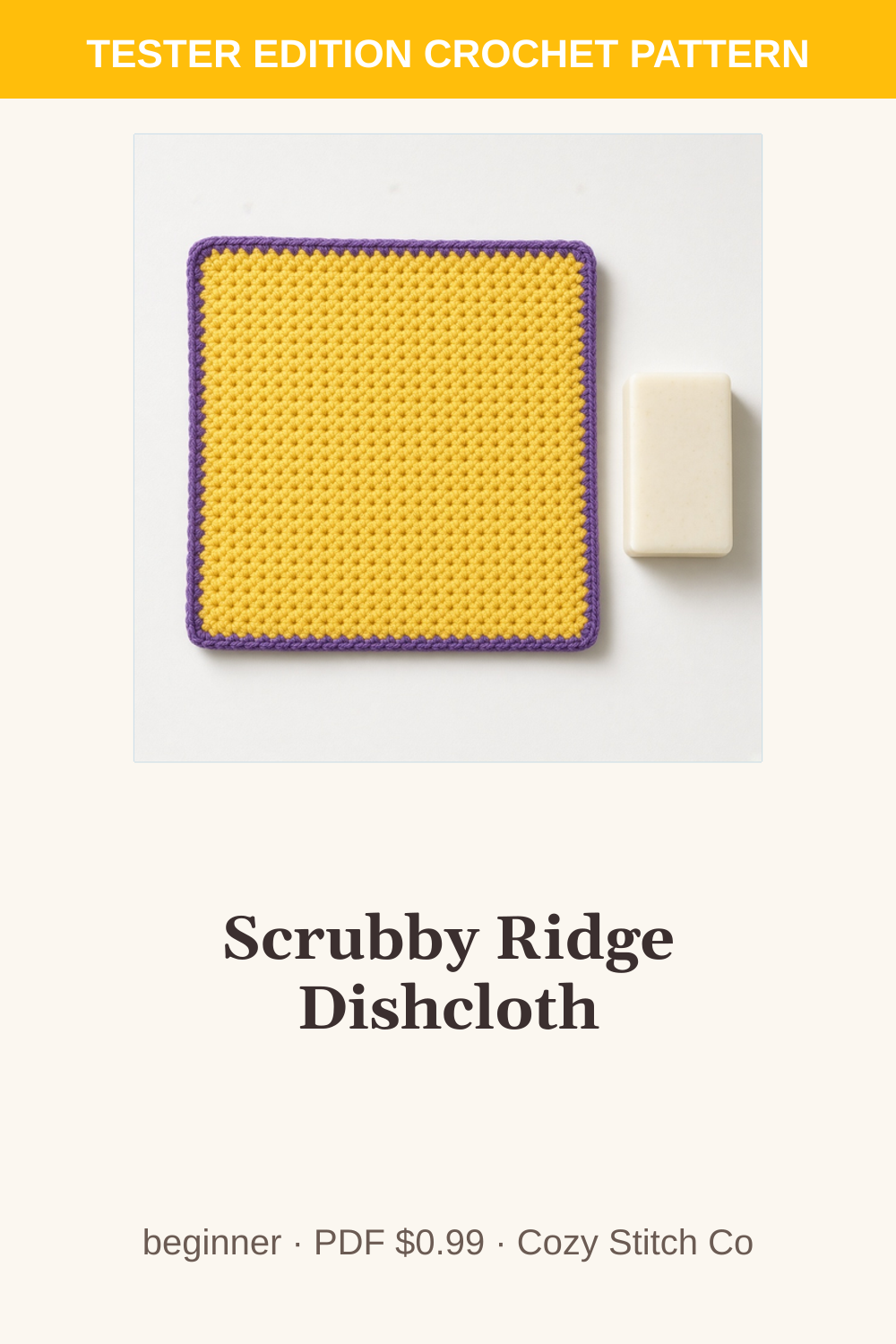 Pinterest pin for the Scrubby Ridge Dishcloth crochet pattern