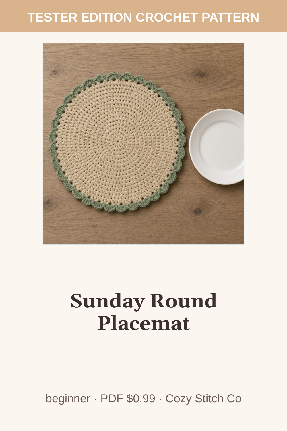 Pinterest pin for the Sunday Round Placemat crochet pattern
